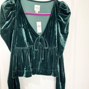 NWT Anthropologie Dark Green Maeve Velvet Babydoll top size XS